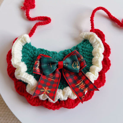 Christmas Cat Scarf, Dog Scarf, Saliva Towel, Small Size Dogs Pet Wool Collar, Hand-Knitted Accessories
