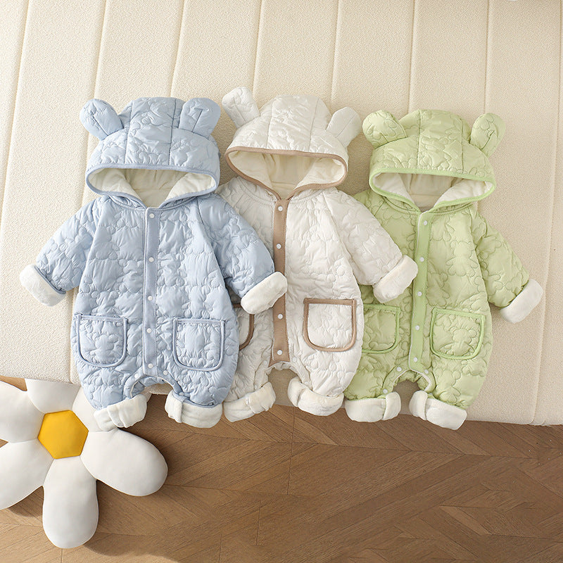 Baby Bear Hooded Romper – Cozy Fleece One-Piece Outfit for Little Boys & Girls