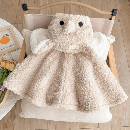 Cute Baby Winter Romper – Fluffy Hooded Fleece Cloak for Newborns & Toddlers