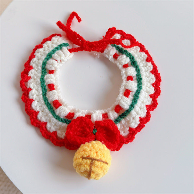 Christmas Cat Scarf, Dog Scarf, Saliva Towel, Small Size Dogs Pet Wool Collar, Hand-Knitted Accessories