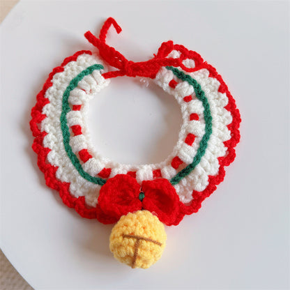 Christmas Cat Scarf, Dog Scarf, Saliva Towel, Small Size Dogs Pet Wool Collar, Hand-Knitted Accessories