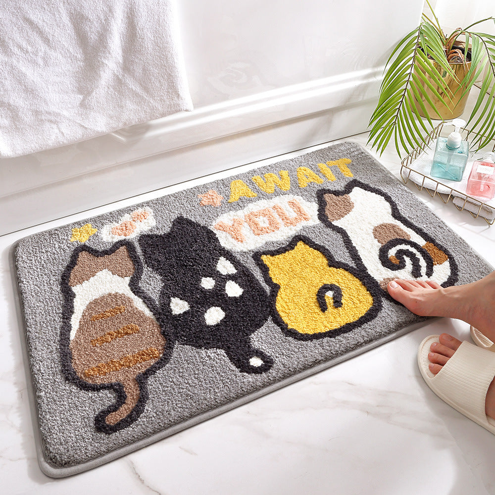 Cartoon Animal Flocking Carpet Floor Mat Household Toilet Door Bathroom Anti-slip Mat Absorbent Foot Mat