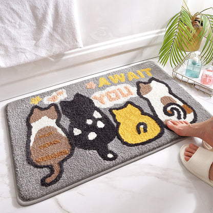 Cartoon Animal Flocking Carpet Floor Mat Household Toilet Door Bathroom Anti-slip Mat Absorbent Foot Mat