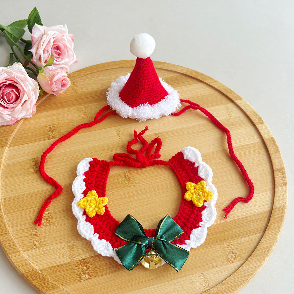 Christmas Pet Neck Warmers, Cat Outfits, Knitted Dog Christmas Hats, Knitted Santa Scarves, and Accessories