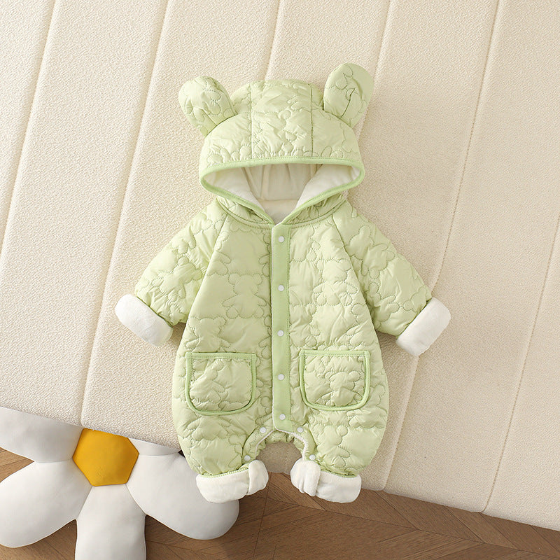 Baby Bear Hooded Romper – Cozy Fleece One-Piece Outfit for Little Boys & Girls