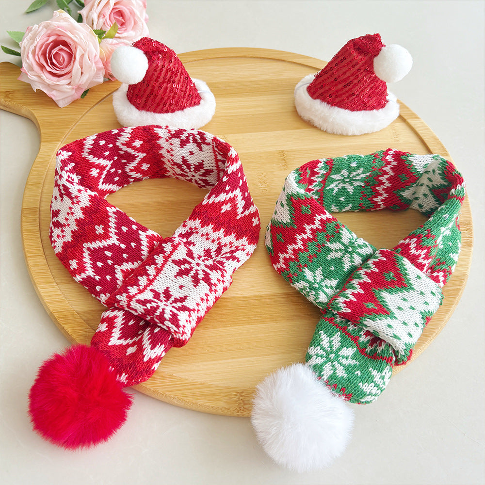 Cat Christmas Outfits Pet Christmas Scarf for Medium and Large Dogs Christmas Hat Warm Dress-Up Dog Collar