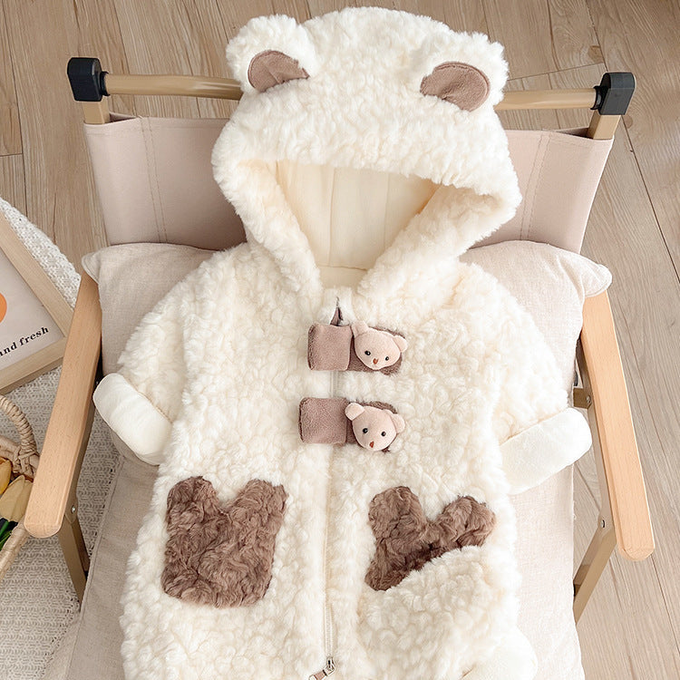 Baby Animal Fleece Jumpsuit – Soft Hooded Romper for Newborns & Toddlers