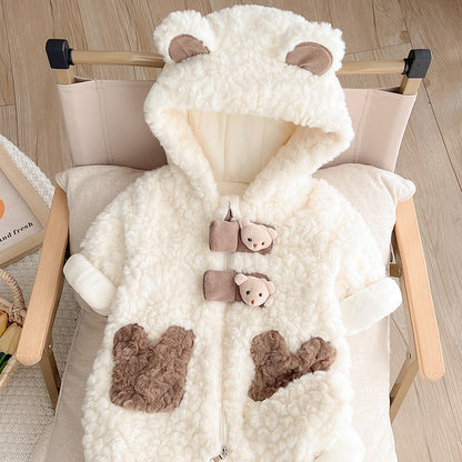Baby Animal Fleece Jumpsuit – Soft Hooded Romper for Newborns & Toddlers
