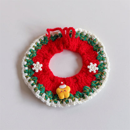 Christmas Cat Scarf, Dog Scarf, Saliva Towel, Small Size Dogs Pet Wool Collar, Hand-Knitted Accessories