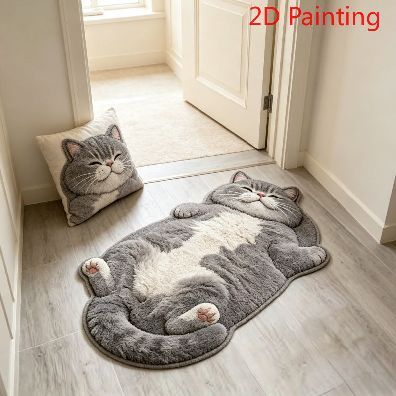 3D Sleeping Cat Doormat, Cute Kitten Door Mat, Funny Animal Floor Rug for Bedroom Bathroom & Entryway
