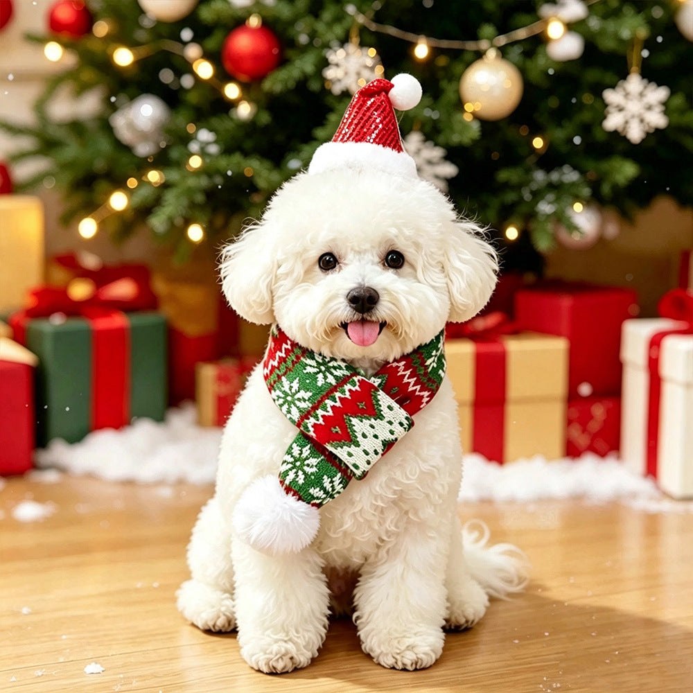 Cat Christmas Outfits Pet Christmas Scarf for Medium and Large Dogs Christmas Hat Warm Dress-Up Dog Collar
