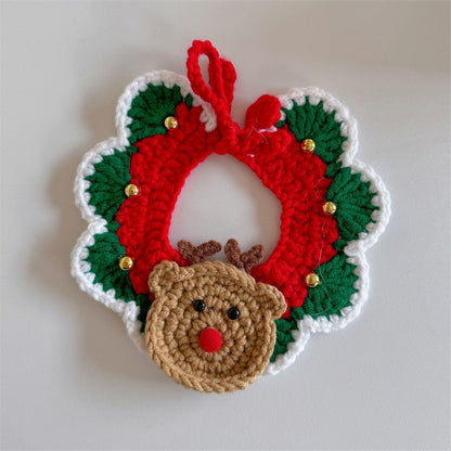Christmas Cat Scarf, Dog Scarf, Saliva Towel, Small Size Dogs Pet Wool Collar, Hand-Knitted Accessories