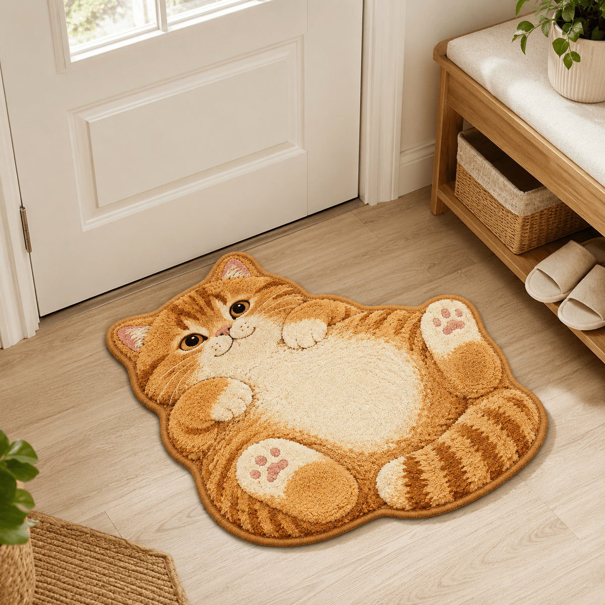 Cute Alien-Shaped Kitten Imitation Cashmere Floor Mat for Entryway, Bedroom, Bathroom Home Decor