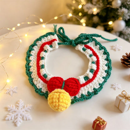 Cat and Dog Triangular Christmas Bib, Neck Scarf, Hat Set, Pet Holiday Bell Christmas Scarf