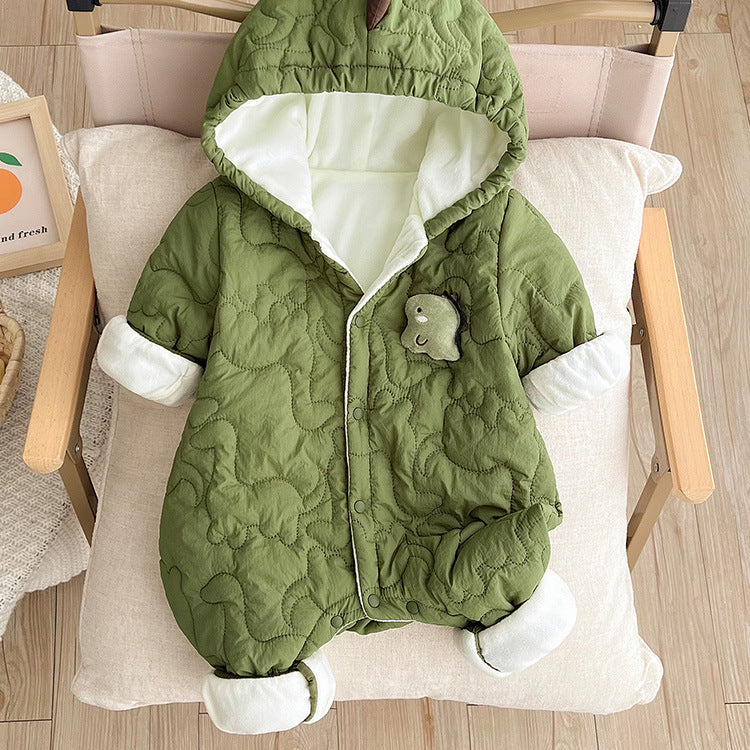 Cute Cotton Baby Jumpsuit – Soft Plush Hooded Romper for Newborns & Toddlers