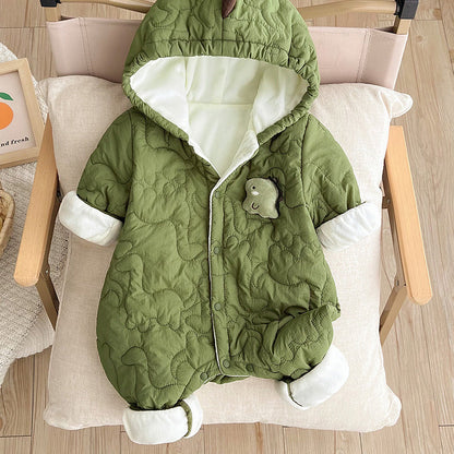 Cute Cotton Baby Jumpsuit – Soft Plush Hooded Romper for Newborns & Toddlers