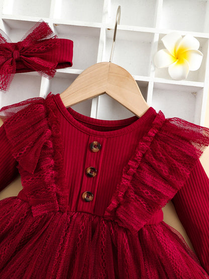 Baby Girl Spring and Autumn Dress Children's Clothing Spring Popular Style Baby Mesh Dress Infant Long-Sleeved Princess Dress