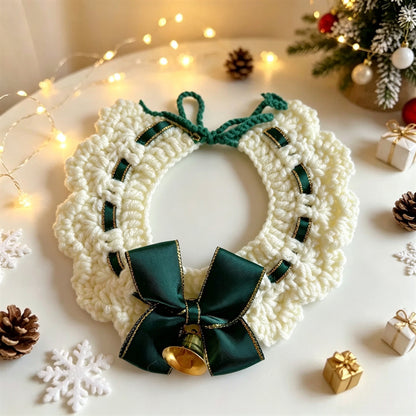 Cat and Dog Triangular Christmas Bib, Neck Scarf, Hat Set, Pet Holiday Bell Christmas Scarf