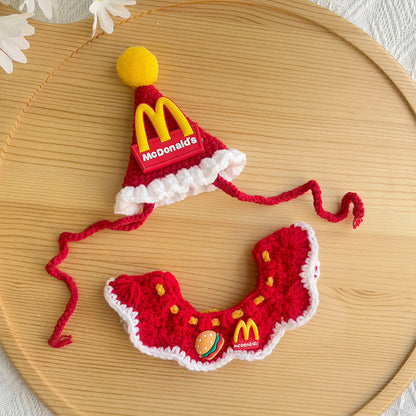 Pet Dress-up Hat Cat Birthday suit Puppy Mc Donald Waiter Dress-up Cute Scarf Handmade Knitted