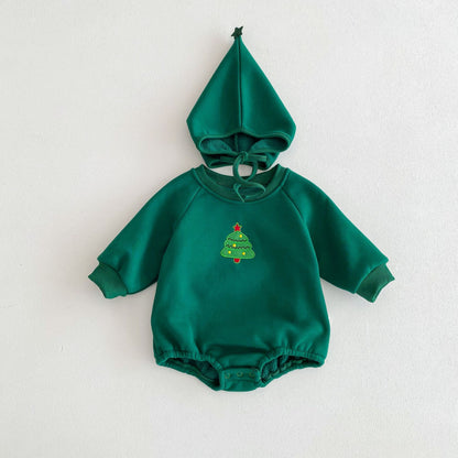 Baby Christmas Outfit for Autumn and Winter, Infant and Toddler One-Piece Fleece-Lined Thickened Romper for Warmth
