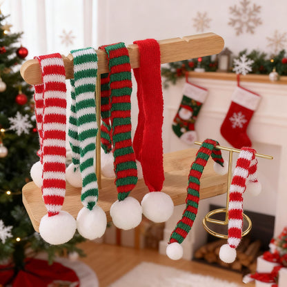 6pcs Christmas Knitted Cat Scarf Polyester Small Fur Ball Decorative Toy Accessories Scarf Pet Scarf