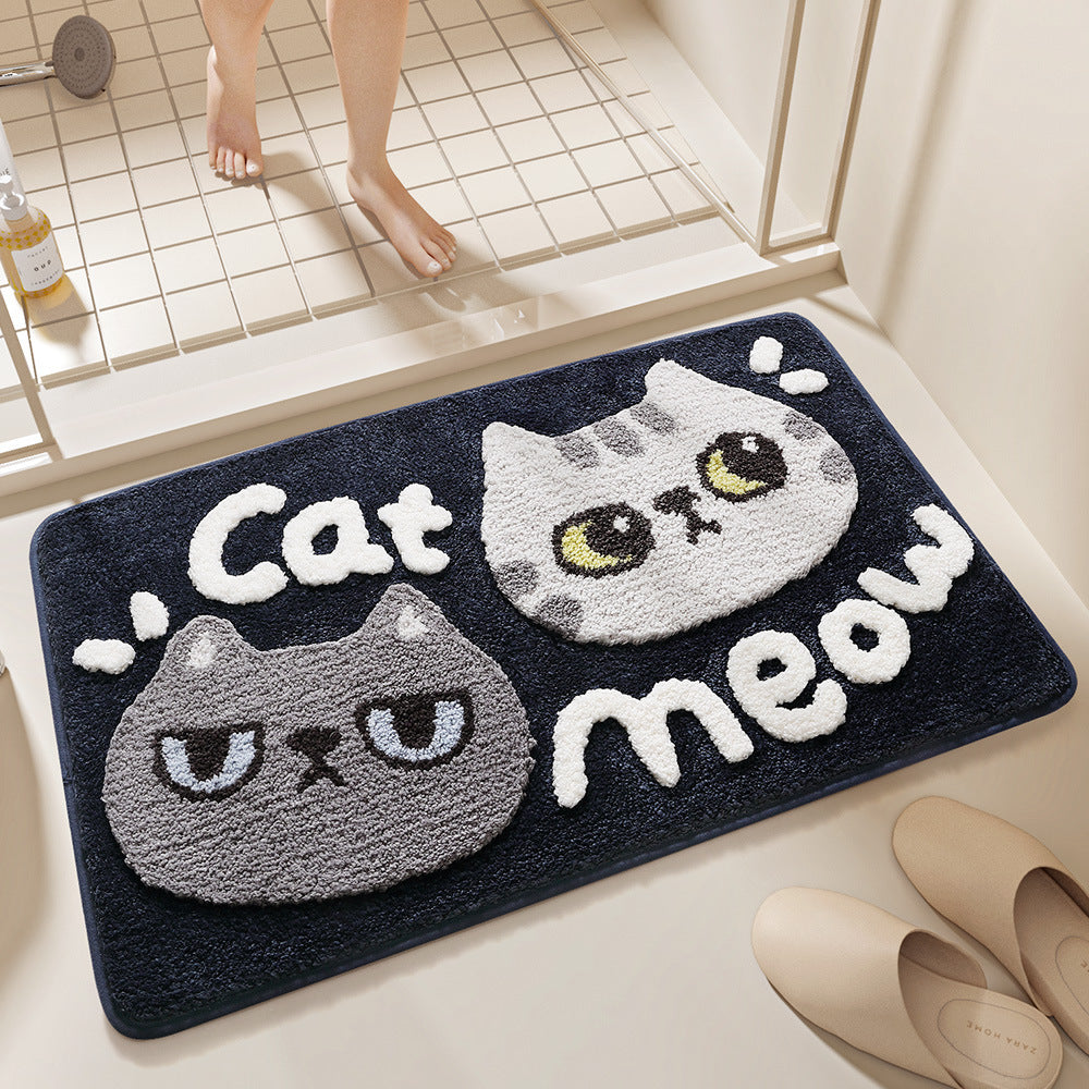 Cartoon Animal Flocking Carpet Floor Mat Household Toilet Door Bathroom Anti-slip Mat Absorbent Foot Mat