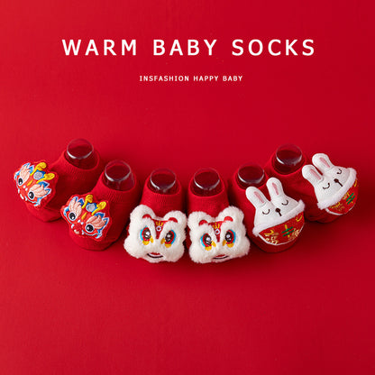Newborn Baby Combed Cotton Spring and Autumn Red Festive Full Moon One-year-old Non-slip