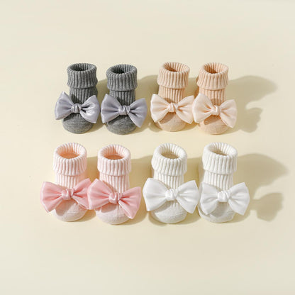 Spring and Autumn Bow-Tie Style Baby Floor Socks, Children's Walking Socks for Boys and Girls