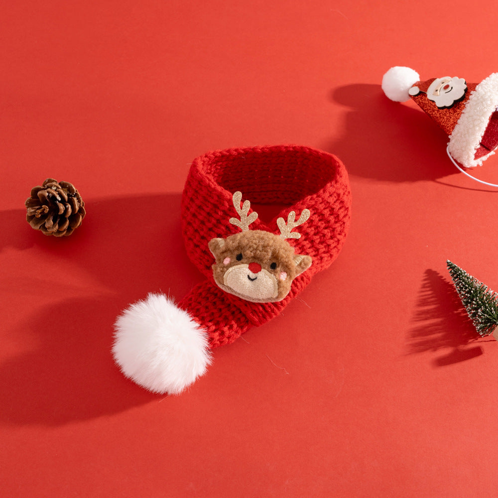 Pet Christmas suit Cat Scarf Headwear Scarf Medium and Small Dog Knitted Wool Hanging Hair Ball Elk