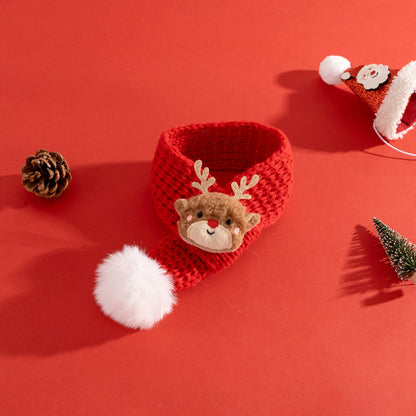 Pet Christmas suit Cat Scarf Headwear Scarf Medium and Small Dog Knitted Wool Hanging Hair Ball Elk