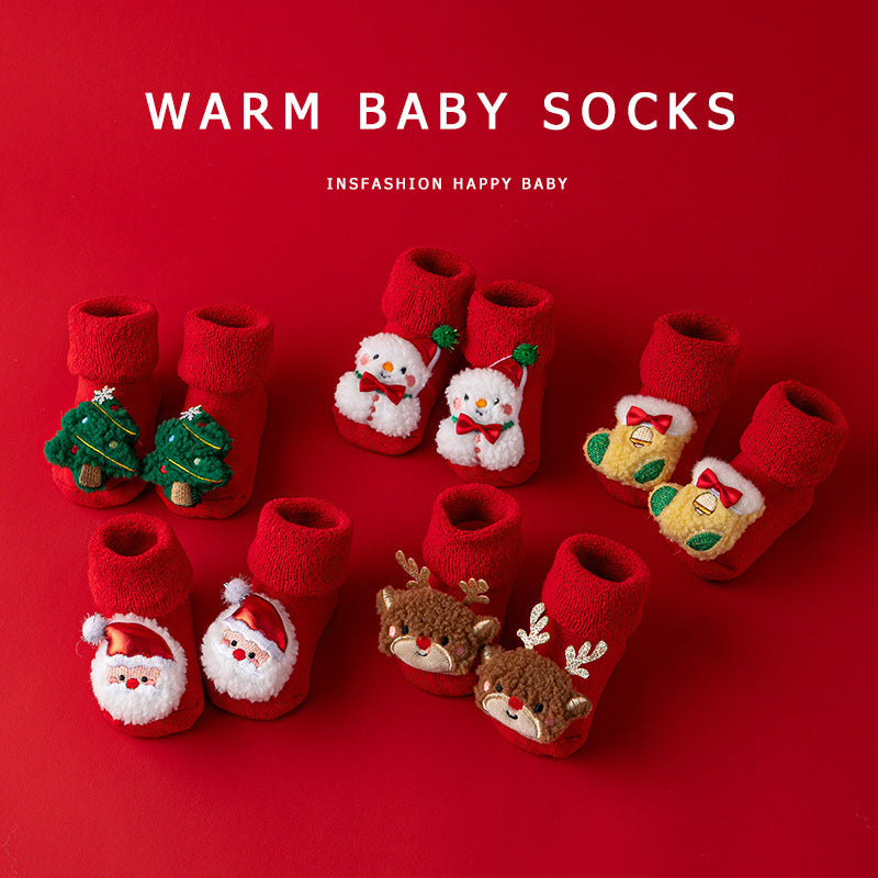 Set of 5 Christmas Baby Socks, Warm Non Slip Newborn Socks, Cute Holiday Socks for Baby Boys and Girls
