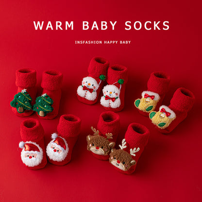 Set of 5 Christmas Baby Socks, Warm Non Slip Newborn Socks, Cute Holiday Socks for Baby Boys and Girls