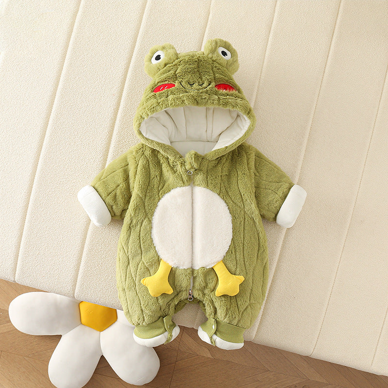 Cute Baby Rabbit Fleece Jumpsuit – Soft Hooded One-Piece Outfit for Newborns & Toddlers
