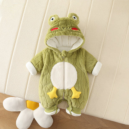 Cute Baby Rabbit Fleece Jumpsuit – Soft Hooded One-Piece Outfit for Newborns & Toddlers