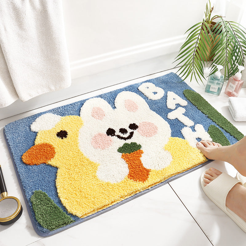Cartoon Animal Flocking Carpet Floor Mat Household Toilet Door Bathroom Anti-slip Mat Absorbent Foot Mat