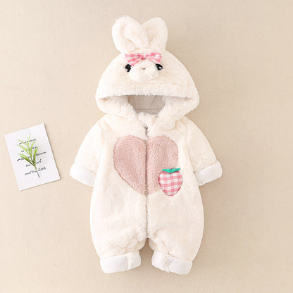 Baby Plush Romper – Warm Hooded Fleece Jumpsuit for Newborns, Babies & Toddlers
