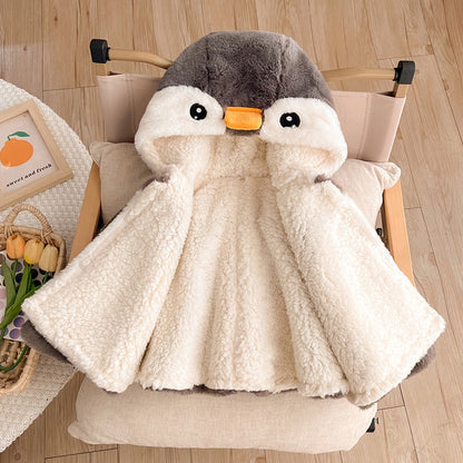 Cute Baby Fleece Cloak – Soft Hooded One-Piece Romper for Newborns & Toddlers