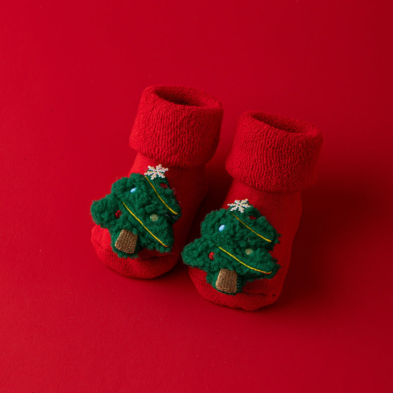 Set of 5 Christmas Baby Socks, Warm Non Slip Newborn Socks, Cute Holiday Socks for Baby Boys and Girls
