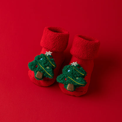 Set of 5 Christmas Baby Socks, Warm Non Slip Newborn Socks, Cute Holiday Socks for Baby Boys and Girls