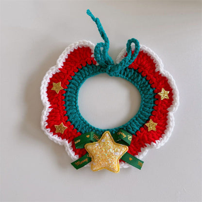 Christmas Cat Scarf, Dog Scarf, Saliva Towel, Small Size Dogs Pet Wool Collar, Hand-Knitted Accessories