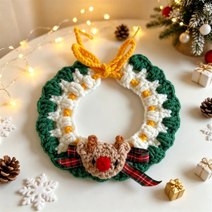 Cat and Dog Triangular Christmas Bib, Neck Scarf, Hat Set, Pet Holiday Bell Christmas Scarf