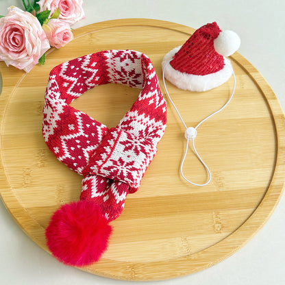 Cat Christmas Outfits Pet Christmas Scarf for Medium and Large Dogs Christmas Hat Warm Dress-Up Dog Collar