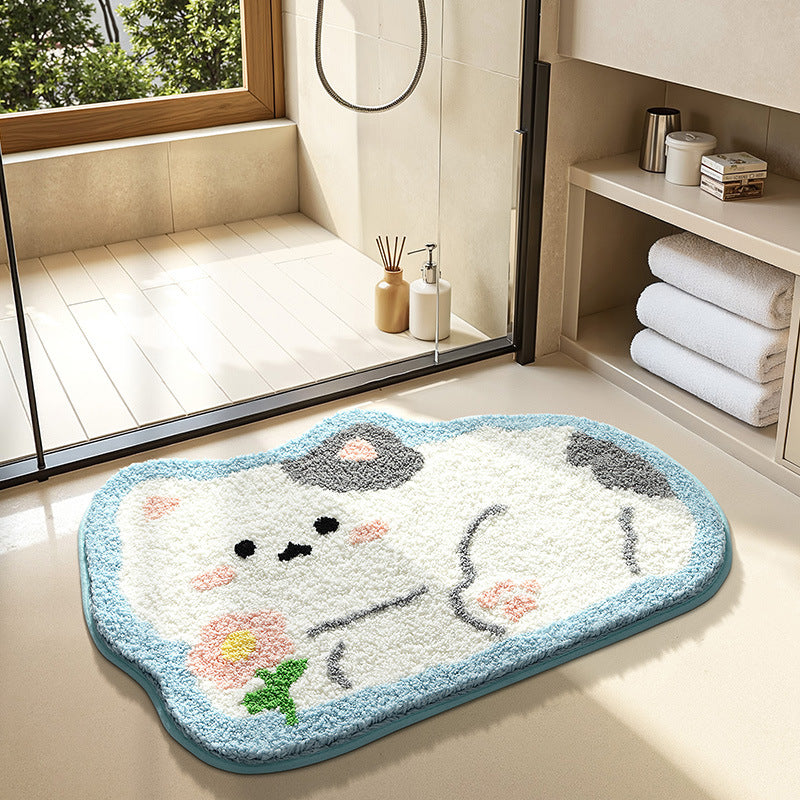 Cute Bathroom Non-Slip Mat, Funny Shaped Velvet Foot Mat, Home Bathtub Mat Home Decor