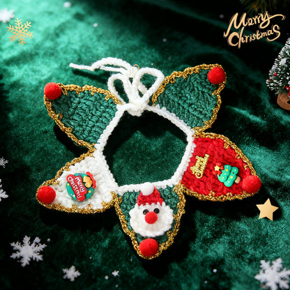 Christmas Pet Scarf Ornament for Cats and Dogs, Knitted Scarf Collar with Reindeer, Santa Claus, and Snowman Designs