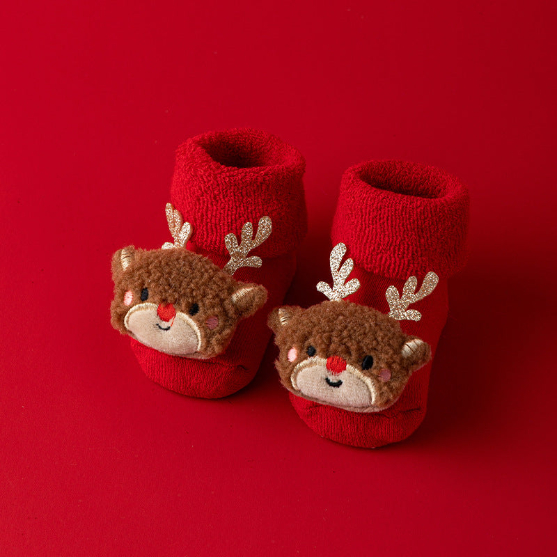 Set of 5 Christmas Baby Socks, Warm Non Slip Newborn Socks, Cute Holiday Socks for Baby Boys and Girls