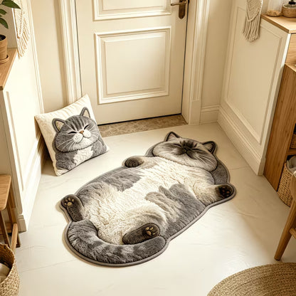 Cartoon Cat Imitation Cashmere Floor Mat 2D Painting, Cute Cat Lover Gift Home Decor