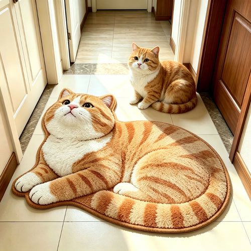 Cute Alien-Shaped Kitten Imitation Cashmere Floor Mat for Entryway, Bedroom, Bathroom Home Decor
