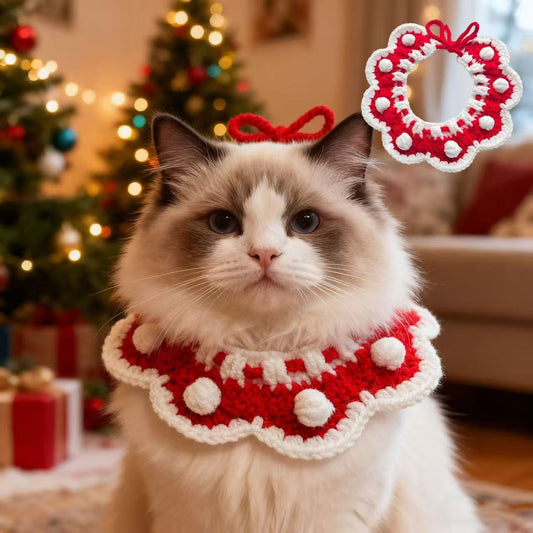 Cat Neck Scarf, Dog Bib, Christmas Knitted Pet Accessories, Collar, Yarn Bow Tie, Dog Drool Bib