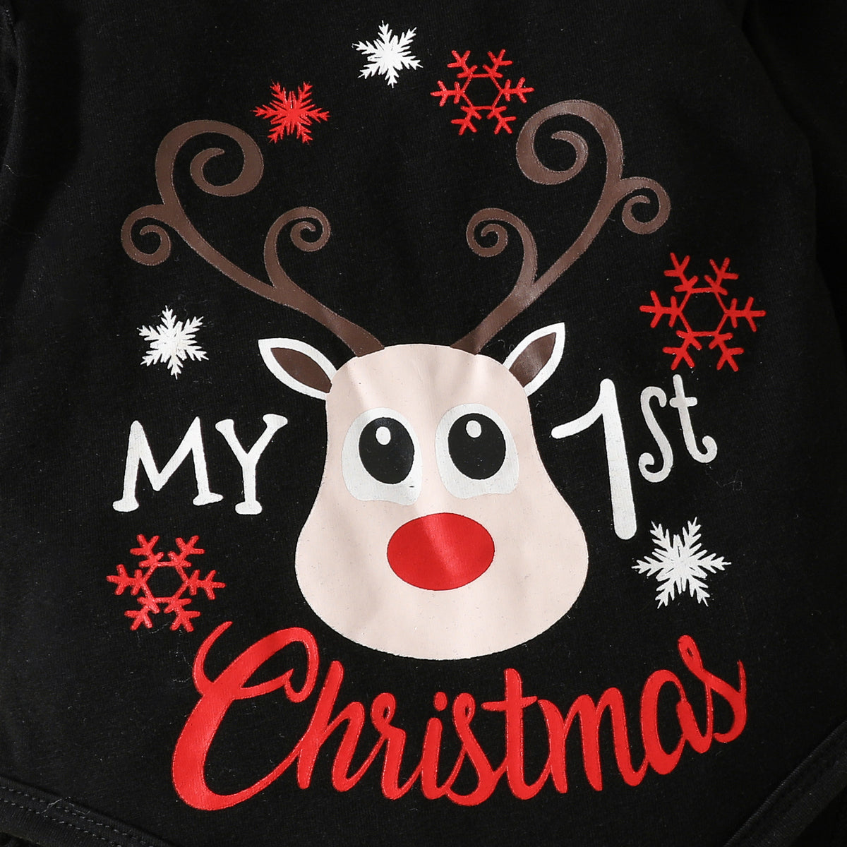 Baby Christmas Four-Piece Long Sleeve Letter Deer Head Triangle Romper + Plaid Shorts + Pants Set + Headscarf