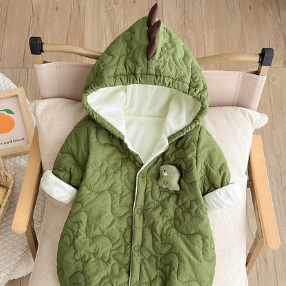 Cute Cotton Baby Jumpsuit – Soft Plush Hooded Romper for Newborns & Toddlers